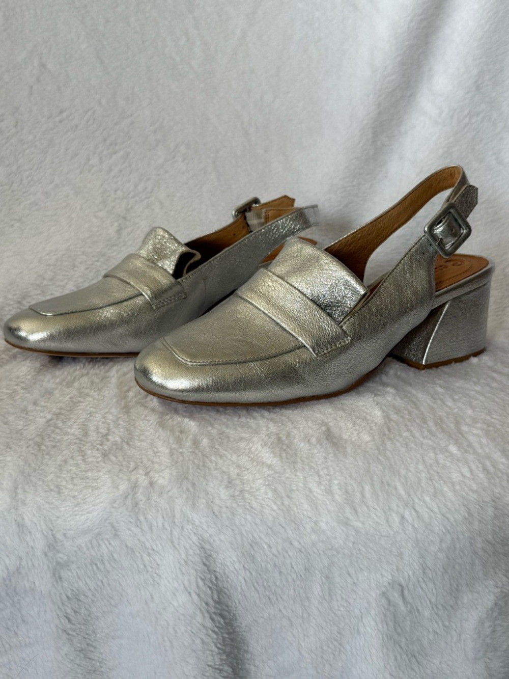 Corso Como Silver Metallic Slingback Block Heel Loafer - Picture 5 of 9